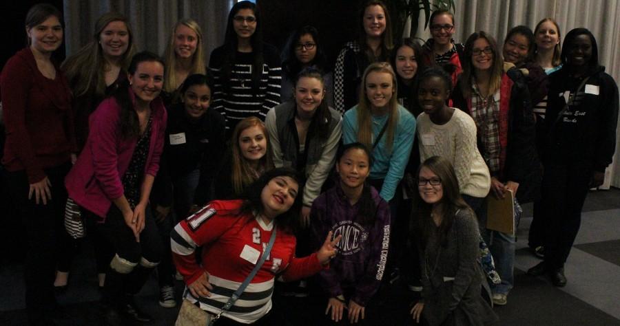 Lakota East students pose outside of Xavier University at the Women information Technology conference.