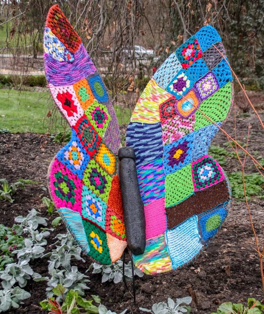 The Yarn Bombers visited the Krohn Conservatory for one of their projects