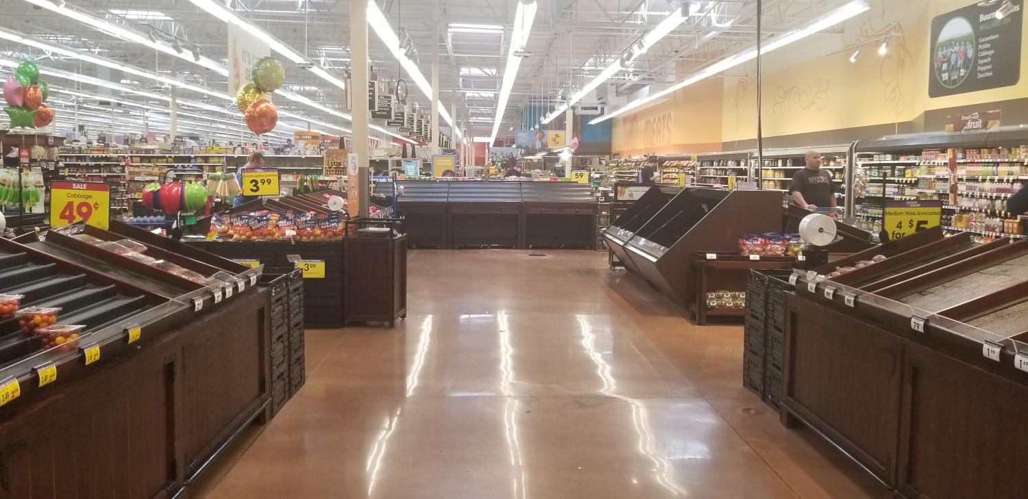 The produce section at the Monroe Kroger was completely cleaned out on March 15, 2020. 