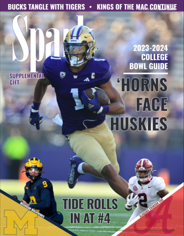 Pictured is Washington wide receiver Rome Odunze running up field after catching a pass. Also pictured is Michigan quarterback J.J. Mccarthy and Alabama runningback Jase McClellan.