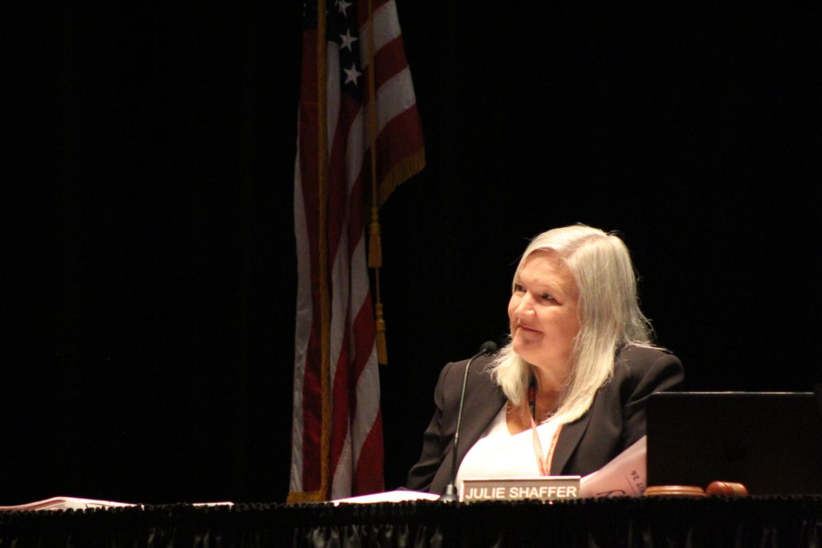 Lakota Local School Board president Julie Shaffer watches the presentaion of the ODEW report card by the curriculum department. The presentation was put together by curriculum director Lori Brown.