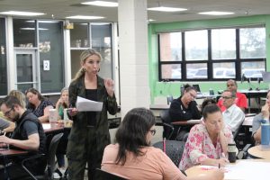 DLakota Superintendent Dr. Ashley Whitely speaks at the phone policy Community Conversation. She outlines the way the conversation will proceed.