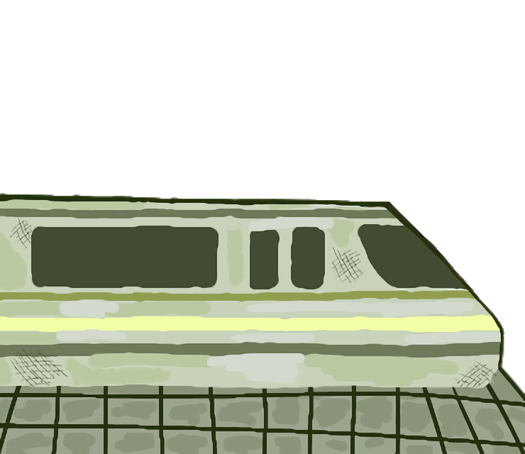 Graphic of a train in downtown Cincinnati, Ohio.