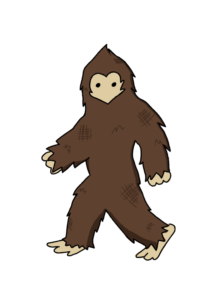 Graphic of a Bigfoot walking.